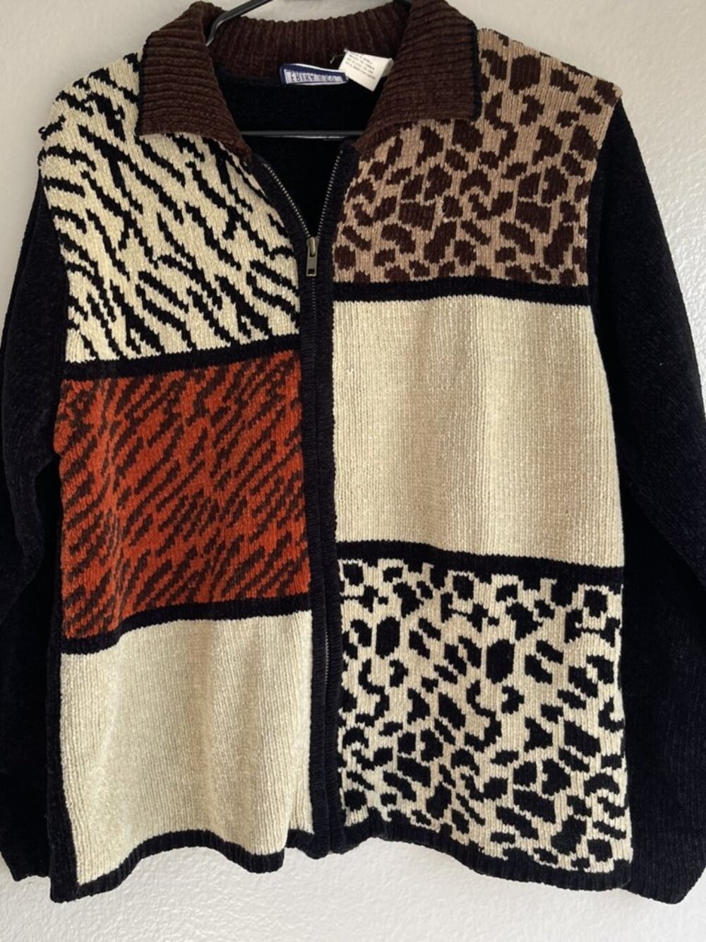 Vintage Erika & Co Animal Print Safari Patchwork Zip Jacket Sz M